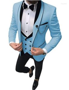 Ternos masculinos 2022 Tuxedos de noivo azul claro Men Shawl Lapela Man Blazer 3 Principia Groomsmen Use terno de festa masculino personalizado