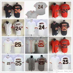 Mitchell e Ness Baseball Vintage 24 Willie Mays Jersey 25 Barry Bonds Ed Sport traspirante Saldi Uomo di alta qualità Bianco Arancione Nero Grigio