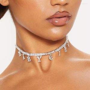 Halsketten BABYGIRL Rhienstone Brief Halskette Choker für Frauen Doppelschichtkette Kristall Anhänger Layered Word