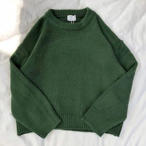 Swetry damskie mooirue ciemnozielona okrągła szyja sweter SWEATER LONG STAMY Strażne jesienne pulovery Jumper 220827