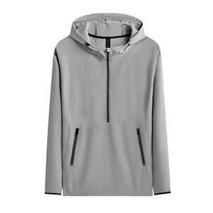 Autumn new men's outdoor sports jacket half-zip hooded long-sleeved quick-drying fitness yoga solid color waterproof clothing B89