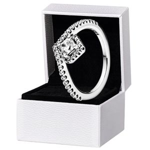 Kvinnors fyrkantiga Sparkle Wishbone Ring Äkta 925 Sterling Silver Bröllopssmycken För Pandora CZ diamant flickvän Gift Lover Ringar med originalkartong