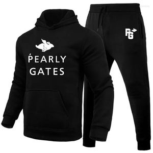 Herrsp￥rar 2022 Men's Pearly Gates Print Sports Suit Hooded Hoodie Jogging Casual Long Pants Design Man Golf Stor storlek Streetwear