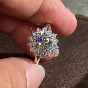 Wedding Rings White Round Zircon Full Stone Ring Female Cute Sun Flower Vintage Gold Silver Color Engagement For Women Gift