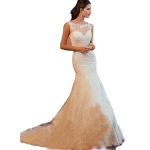 Abiti da sposa a sirena in pizzo avorio con applicazioni a sirena champagne aperti sul retro Fiori 3D Abiti da sposa sexy Nuovo arrivo sirena dress322p