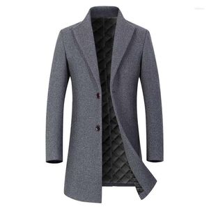 Herren Trenchcoats Männer Wollmantel Winter Langarm Stehkragen Knöpfe Taschen Warme Baumwolle Streetwear