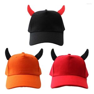 Ball Caps Women Men Novelty Funny Devil Ox Horn Baseball Solid Color Outdoor Sunscreen Halloween Holiday Party Adjustable Snapback Hat