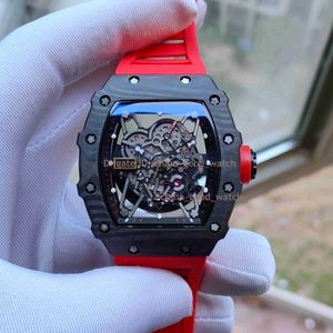 Super Factory Watch of Mens Fibre Fibre Case 35 02 AL RED COUNE Guma Pasek Automatyczny Przezroczysty tył Klasyczne oryginalne zapięcie mężczyzn zegarki zegarki