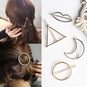 Hårtillbehör 2022 Metal Geometriska hårnålar Kvinnor Girl Circle Triangle Moon Clip Barrette Huvudbonader