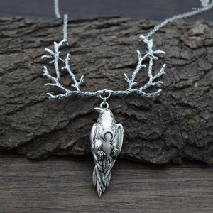 Chains Wicca Branches Goth Gothic Fashion Raven Crow Bird Skull Necklace