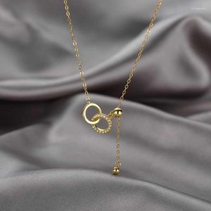 Pendant Necklaces 2022 High-end Luxury Pull Ring Interlocking Necklace For Women Fashion Simple Double Inlaid Zircon Short Clavicle Chain