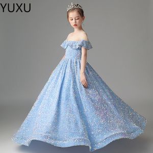 Vestido de flor para meninas 2023 com lantejoulas Vestido de festa Vestido de baile infantil Vestidos de aniversário para crianças pequenas