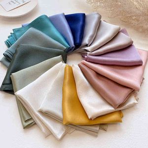 Sarongs 2021 spring and summer luxury 90 90CM silk scarf simple monochrome % silk scarf female fashion silk scarf sunscreen big shawl T220827
