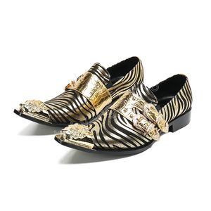 Goldstreifen-Schnalle aus echtem Leder, Business-Oxford-Schuhe, Übergröße, Hochzeit, Party, Club, Herren-Kleiderschuhe