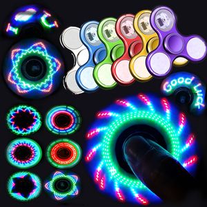LED Light Fidget Spinner Toys Electroplating Spinning Top Hand Fingertip Spinners Tri Gyro Luminous Spiral Finger Decompression Toy for Kids Gift