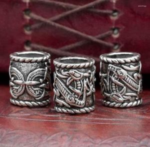 Pärlor Viking Rune Beard Ornament Big Spacer Metal Ring Tube Hair Braid Diy Armband Charm Dreadlock Rings Large Hole Accessories