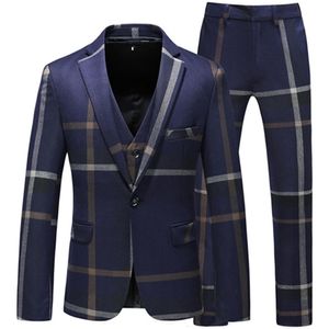 Mens Suits Blazers Jacket Vest Pants High Quality Fashion Grid Slim Fit Business Groom Wedding Plaid Coat 3 Pieces Sets 220826