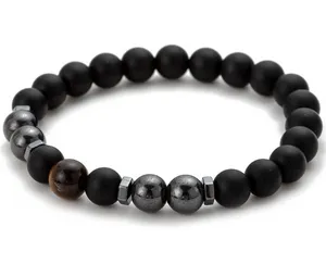 Fashion Strands Natural Stone 8mm Men Bracelet black bead Reiki Women Chakra Bracelets sje45j