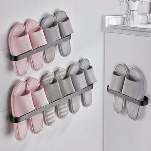 Clothing Storage Aluminum Slipper Rack Wall Mount Bathroom Bedroom Shoe Hanging Holder Organizer Toilet Door Towel Shelf