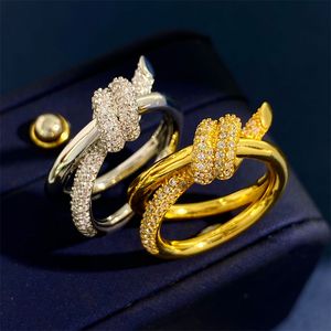 925 Sterling Silver T Ring Ladies Double Row Knot 18K Gold Fashion Luxury Classic Party Gift