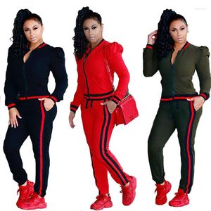 Trass de pista feminina feminina de manga longa feminina casual bisamas de jogger conjunto de mulheres cair listrado suor Suits preto vermelho plus size s-3xl