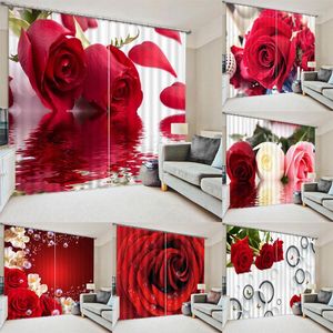 寝室のためのカーテンカーテンブラックアウトレッドローズシェーディングリビングルーム窓屋外装飾花ホームテキシトル3D印刷