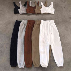 Women's Tracksuits Women Pants Set With Camis Solid Casual Ladies Sportswear Suits Sleeveless Crop Top And Drawstring Pants Summer Work Out Outfits T220827