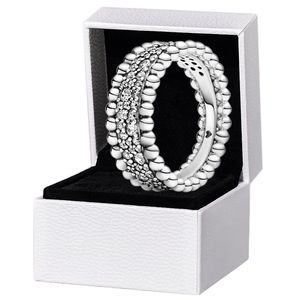 NEW Beaded Pave Band RING Authentic 925 Sterling Silver Women Mens Wedding designer Jewelry For pandora CZ diamond Rings with Original Box set