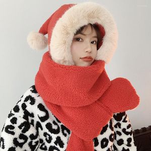 Beralar Kış Kadın Yenilik Beanies Kapaklar Kuzu Yün Kürk Kalıntı Sıcak Şapka Noel Hediyesi Sevimli Eşarp Entegre Eldiven Bib Üç