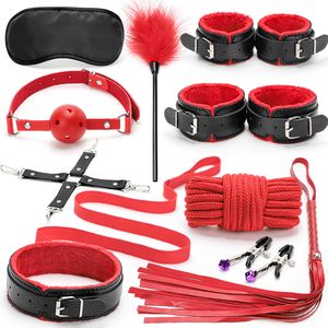 Articoli di bellezza 10 pz Manette per adulti Palla Frusta Kit Bondage Set Giocattoli sexy per donna Coppia BDSM Giochi di giocattoli per