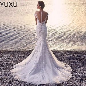 2023 sjöjungfru bröllopsklänning lång trumpet brudklänningar sexig spets pärlstav sjöjungfru onklänning