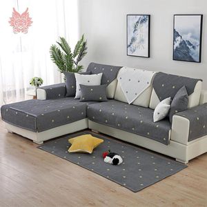 Chair Covers Modern Simple Embroidered Star Style Grey White Non-slip Couch Cover For Living Room Cotton Sofa Copridivano Canape SP5914