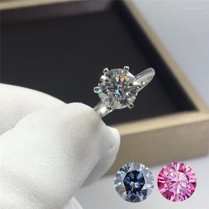 Pierścienie klastra srebrne 925 Oryginalne 1-5 okrągłe genialne wycięte diamentowe test rata d Colour Blue Pink Różowy Ring Biżuteria