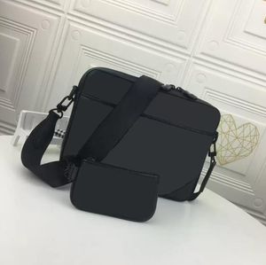 El çantası adam crossbody çantalar lüks m69443 üçlüsü desinger messenger çanta tutulması ters tuval 3 adet set deri omuz çantaları çanta cüzdanı ile siyah gri