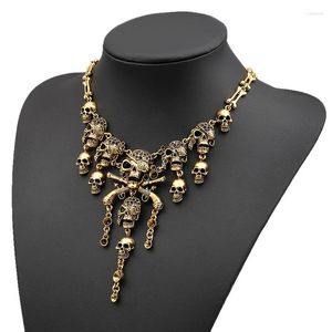 Pendant Necklaces Halloween Necklace Vintage Ghost Head Tassel Exaggerated Clavicle Chain Sweater Jewelry Factory Wholesale