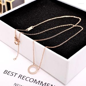 Pendant Necklaces YUN RUO 2022 Rose Gold Color Round Crystal Necklace Fashion Titanium Steel Woman Jewelry Prevent Fade & Allergic