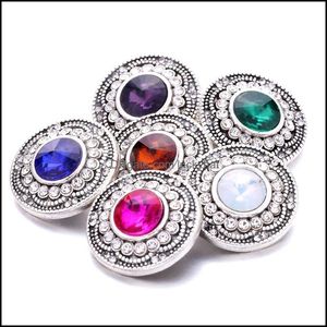 Clasps Hooks Wholesale Vintage Rhinestone Snap Buttons Clasp 18Mm Round Metal Decorative Zircon Button Charms For Diy Dhseller2010 Dhst5