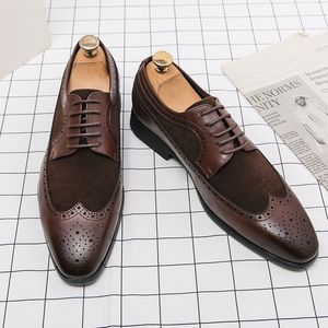 Brogue Men Sapato de cor sólida Pu ing Camurna esculpida A asa esculpida Lace Up Business Business Casual todos os dias