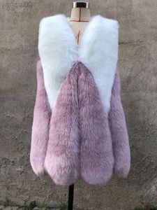 FULO FULO Zadorino Novo Contraste de Luxo Color Vest Women Fashion Winter Long Pink Faux Gilet FourRure Fur Coat L220829