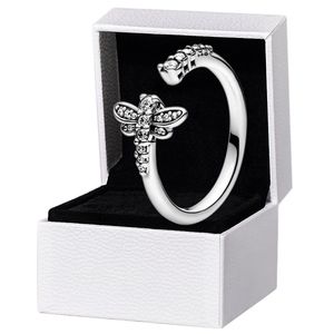 Sparkling Dragonfly Open RING Authentic 925 Sterling Silver Women Girls Wedding designer Gioielli per anelli di diamanti pandora CZ con cofanetto originale