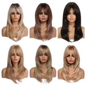 Synthetic Wigs Fl Head Er Gradient Color Medium Length Straight Hair 18khb