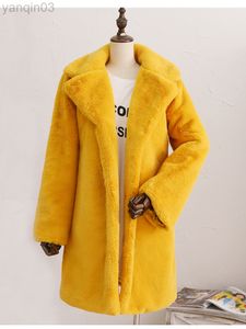 Women's fur Zadorin Long Sleeve Lapels ry Faux Rabbit Winter Thick Warm Loose Pink Black Fur s Female Plush Coat Overcoat L220829