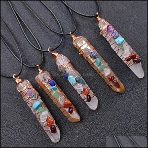 ペンダントネックレスIrregar Crystal Pillar Necklace Reiki Healing Seven Chakra Beads Energy Pendant Charms Necklaces Pendum a mjfashion dha4s