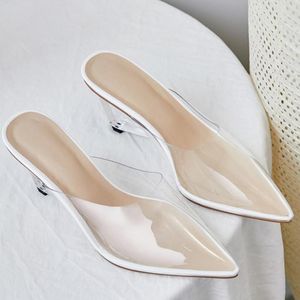 Sandalen Marke spitzte Zehen Frauen Schuhe Sommer High Heels Mode Transparent Wedge Clear Ferse Ladies