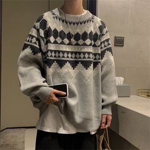 Herrtröjor vintage vinter morfar män avslappnad o nacke jacquard överdimensionerad pullover hip hop koreanska harajuku kläder varm jumper 220829