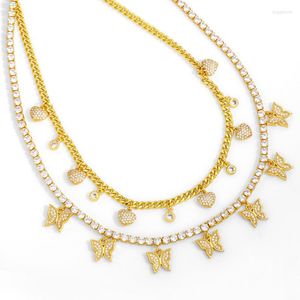 ペンダントネックレスFlola CZ Pave Rhinestone Shining Butterfly Charms Necklace for Women for Gold Curb Link Chain Heart Luxury Jewelry nkeu27