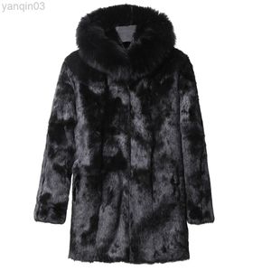 Women's fur Vintage Natural Parka Hooded Rabbit With Big Real Fur Long Large Size Winter Jacket wsr652 L220829