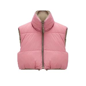 여자 조끼 여성용 핑크 자른 조끼 재킷 웨이스트 코트 파카 스 향한 코트 팜므 스트리트웨어 소매 소매 아웃복 패션 따뜻한 여자 재킷 220827