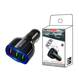 3 Carregador de carro USB 18W QC 3.0 Adaptive Charging Fast Travel Cobra Cabão USB Cabo para celular com pacote