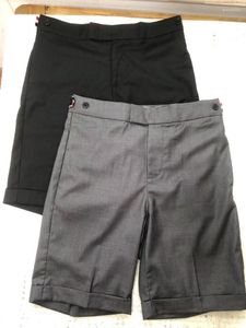 Siyah Bermuda Şortları toptan satış-Şort tb thom erkekler yaz pamuk ince takım elbise rahat düz gri kırpılmış pantolon
